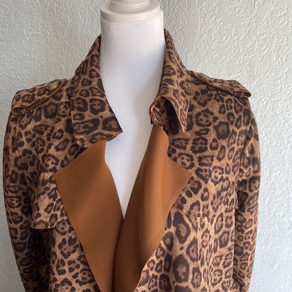 Leopard Print Wrap Coat Tie Belt Long Sleeves Brown Rust Light Weight Women’s XS - Picture 4 of 11